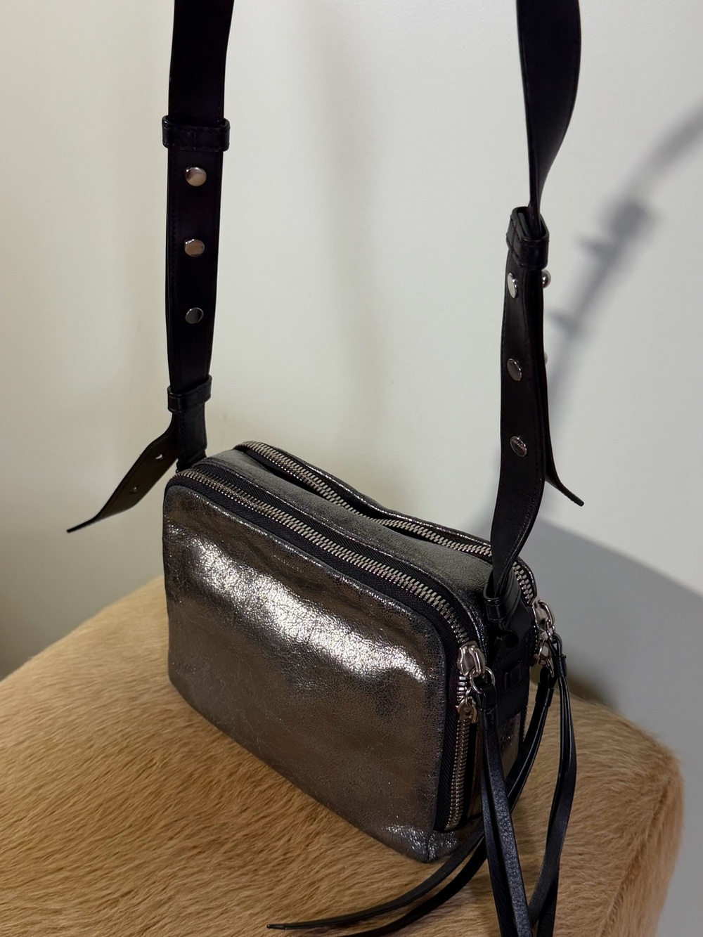 Metallic Black Crossbody Bag by